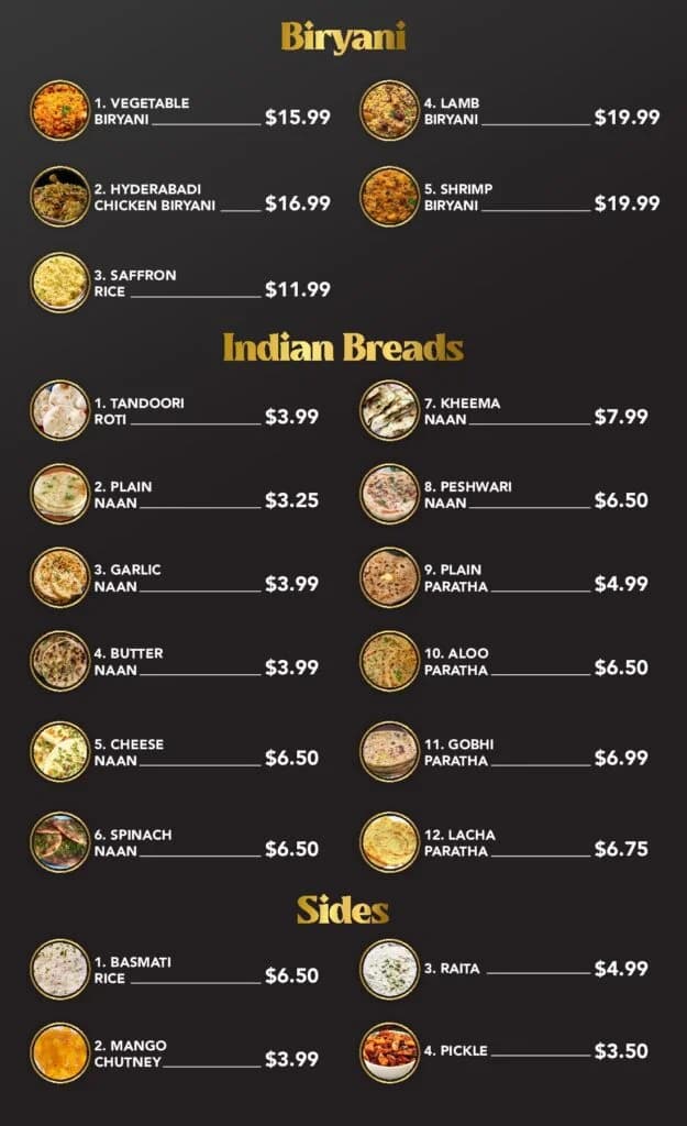 Seafood & Vegetarian Entrées - Bollywood Bites Menu